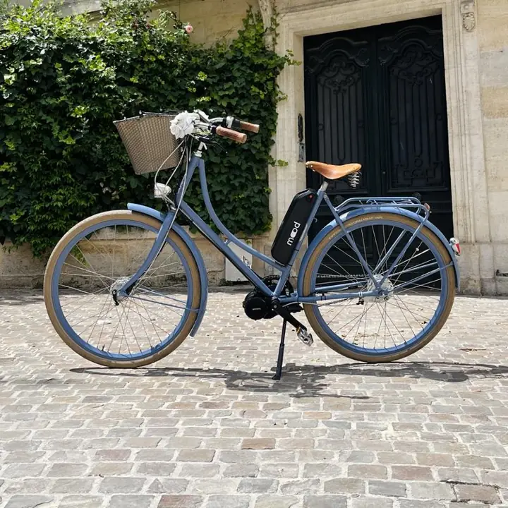 Vélo hollandais électrifié par Mood, photographié dans Bordeaux